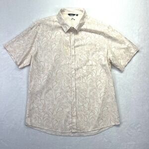 Bohio Paisley Button Down Shirt Mens XL Cream Tan Linen Blend Short Sleeve Boho